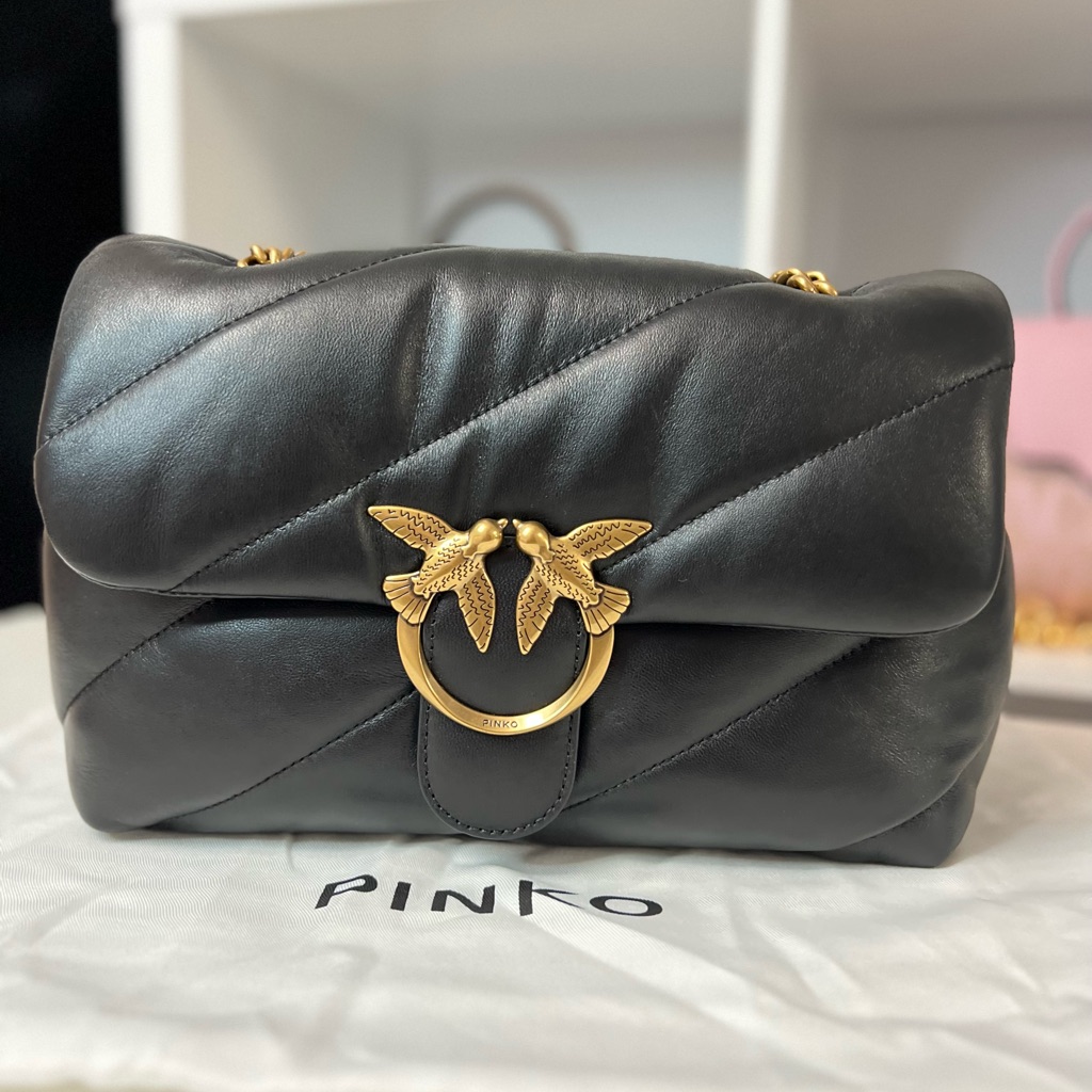 Pinko Classic Love Puff Shoulder Bag Black Leather